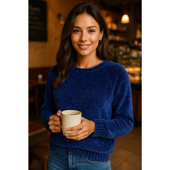 Studio 11 Chenille Pullover Sweater Royal Blue Buttery Soft Knit Cozy Preppy S - Picture 1 of 7